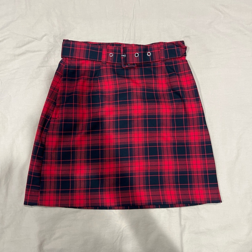 H&M Red and Black Plaid Mini Skirt
